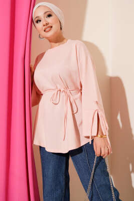 Kolları Bağcıklı İki İpli Tunik Pudra 
