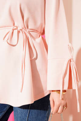 Kolları Bağcıklı İki İpli Tunik Pudra - Tunik