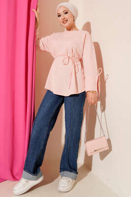 Kolları Bağcıklı İki İpli Tunik Pudra - Yılın Fırsatı
