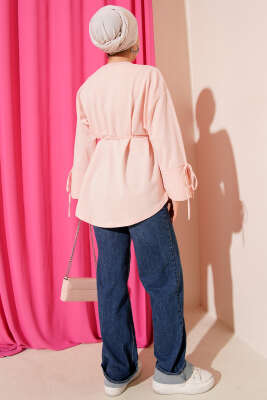 Kolları Bağcıklı İki İpli Tunik Pudra - Yılın Fırsatı