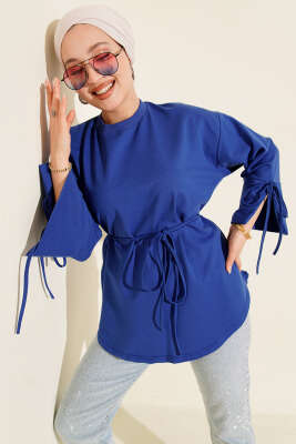 Kolları Bağcıklı İki İpli Tunik Saks - ELFİDA TEKSTİL