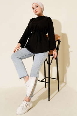 Kolları Bağcıklı İki İpli Tunik Siyah - Tunik