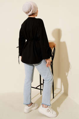 Kolları Bağcıklı İki İpli Tunik Siyah - Tunik