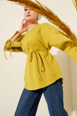 Kolları Bağcıklı İki İpli Tunik Yağ Yeşili 