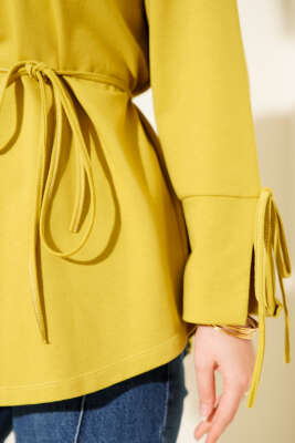 Kolları Bağcıklı İki İpli Tunik Yağ Yeşili - Tunik