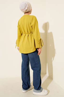 Kolları Bağcıklı İki İpli Tunik Yağ Yeşili - Yılın Fırsatı