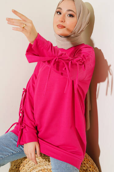 Kolları Bağlamalı Tunik Fuşya - Tunik
