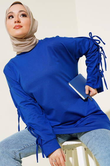 Kolları Bağlamalı Tunik Saks - Tunik