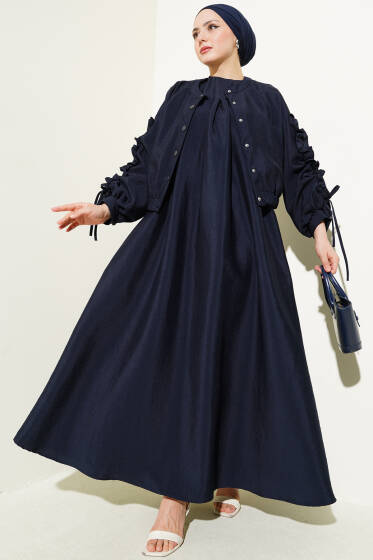 Kolları Büzgülü Ceketli Jile İkili Takım Lacivert - İkili Takım