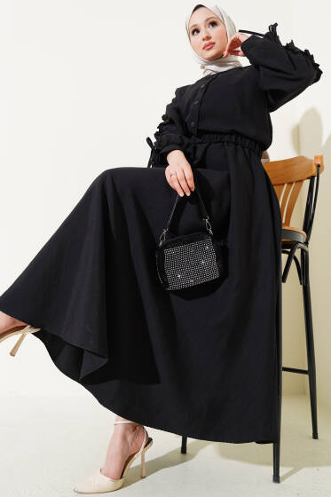 Kolları Büzgülü Ceketli Jile İkili Takım Siyah - İkili Takım