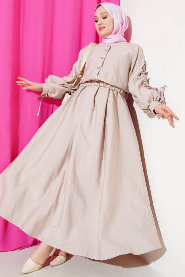 Kolları Büzgülü Ceketli Jile İkili Takım Vizon - İkili Takım