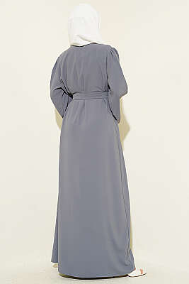 Kolları Çiçek Nakışlı Abaya Gri - Elbise