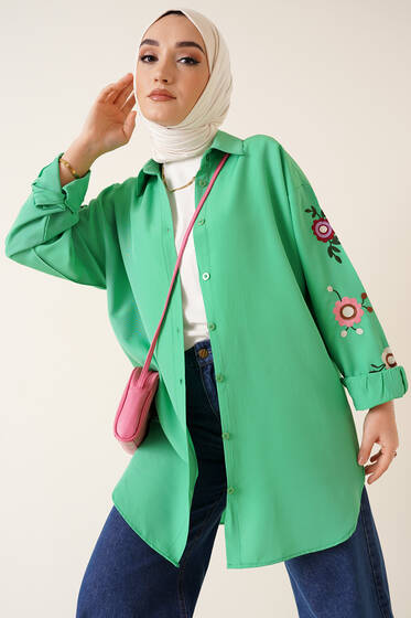 Kolları Çiçek Nakışlı Gömlek Benetton - Gömlek