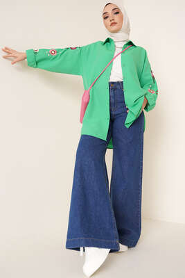 Kolları Çiçek Nakışlı Gömlek Benetton - Gömlek