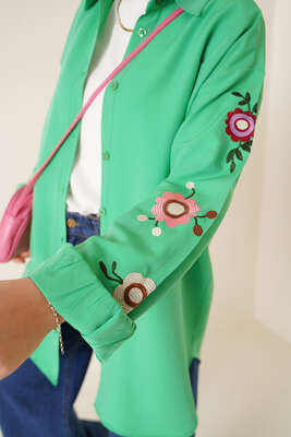 Kolları Çiçek Nakışlı Gömlek Benetton - Gömlek