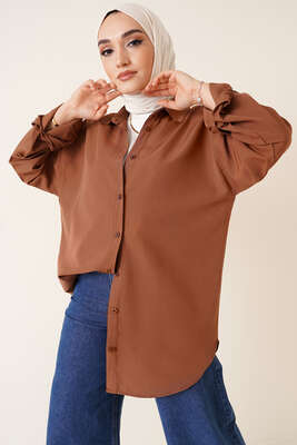 Kolları Çiçek Nakışlı Gömlek Kahve - Gömlek