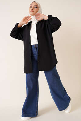 Kolları Çiçek Nakışlı Gömlek Siyah - Gömlek