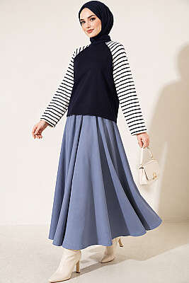 Kolları Çizgili Basic Sweatshirt Lacivert - Tunik
