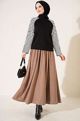 Kolları Çizgili Basic Sweatshirt Siyah - Tunik