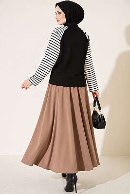 Kolları Çizgili Basic Sweatshirt Siyah - Tunik