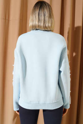 Kolları Dantelli Fiyonklu Sweatshirt Mavi - Kadın Giyim Modelleri