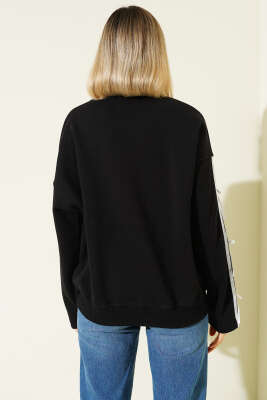 Kolları Dantelli Fiyonklu Sweatshirt Siyah - Kadın Giyim Modelleri