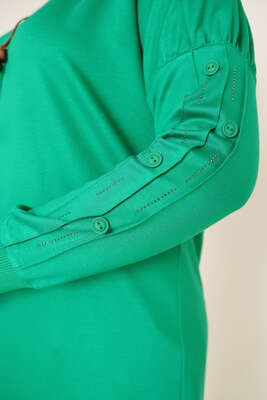 Kolları Düğme Detaylı Büyük Beden Tunik Yeşil - Thumbnail