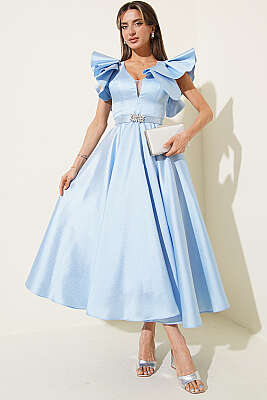 Kolları Fırfır Detaylı Abiye Elbise Bebe Mavi - DANS LİFE