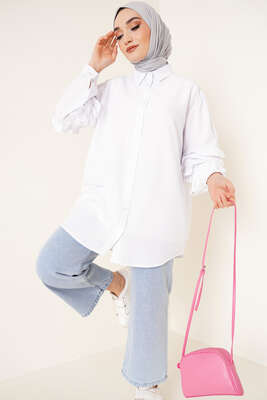 Kolları Fırfır Detaylı Gömlek Beyaz - DESTİNA