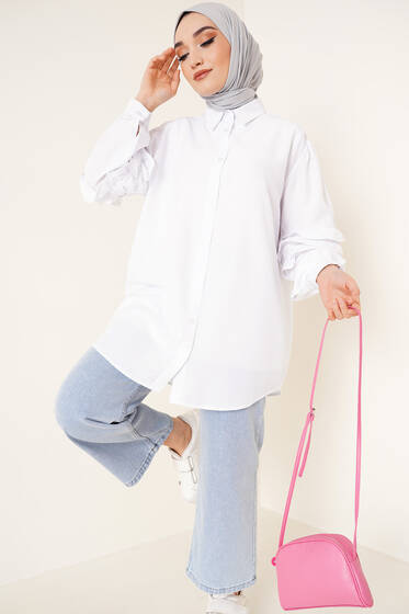 Kolları Fırfır Detaylı Gömlek Beyaz - ÇOK SATANLAR