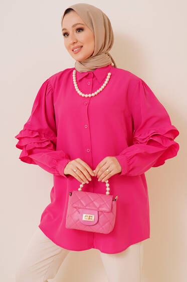 Kolları Fırfır Detaylı Gömlek Fuşya - Gömlek