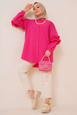 Kolları Fırfır Detaylı Gömlek Fuşya - Gömlek