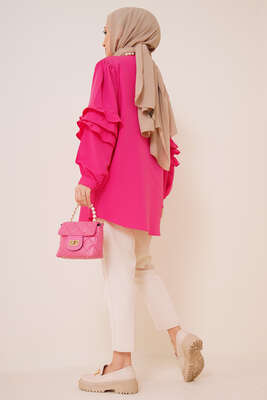 Kolları Fırfır Detaylı Gömlek Fuşya - Gömlek