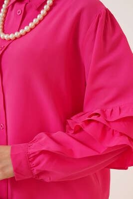 Kolları Fırfır Detaylı Gömlek Fuşya - Gömlek