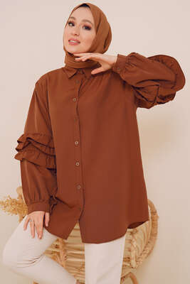 Kolları Fırfır Detaylı Gömlek Kahve 