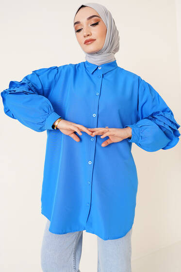 Kolları Fırfır Detaylı Gömlek Mavi - Gömlek