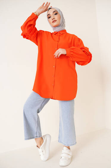 Kolları Fırfır Detaylı Gömlek Oranj - Gömlek