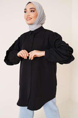 Kolları Fırfır Detaylı Gömlek Siyah - DESTİNA