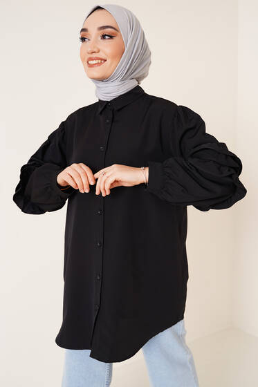 Kolları Fırfır Detaylı Gömlek Siyah - ÇOK SATANLAR