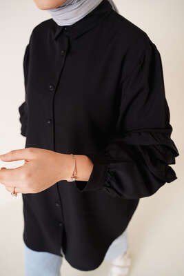Kolları Fırfır Detaylı Gömlek Siyah - ÇOK SATANLAR