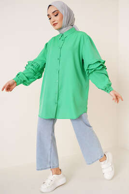 Kolları Fırfır Detaylı Gömlek Yeşil - DESTİNA