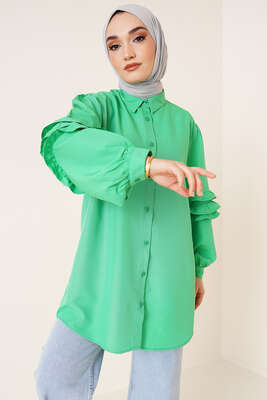 Kolları Fırfır Detaylı Gömlek Yeşil - Gömlek
