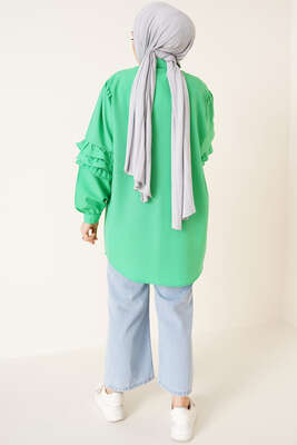 Kolları Fırfır Detaylı Gömlek Yeşil - Gömlek