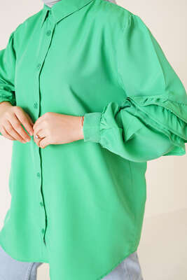Kolları Fırfır Detaylı Gömlek Yeşil - Gömlek