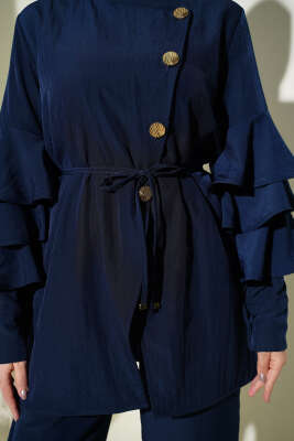 Kolları Fırfırlı Düğmeli İkili Takım Lacivert - İkili Takım