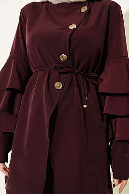 Kolları Fırfırlı Düğmeli İkili Takım Mürdüm - İkili Takım