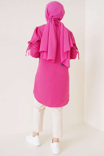 Kolları Fırfırlı İp Bağlamalı Gömlek Fuşya - Gömlek