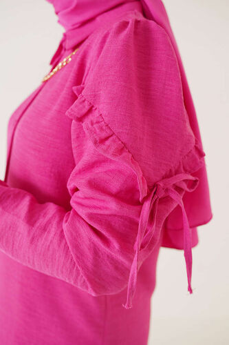 Kolları Fırfırlı İp Bağlamalı Gömlek Fuşya - Gömlek