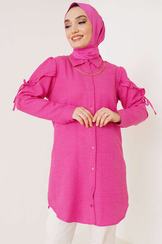 Kolları Fırfırlı İp Bağlamalı Gömlek Fuşya 