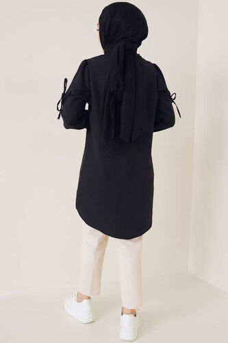 Kolları Fırfırlı İp Bağlamalı Gömlek Siyah - Gömlek